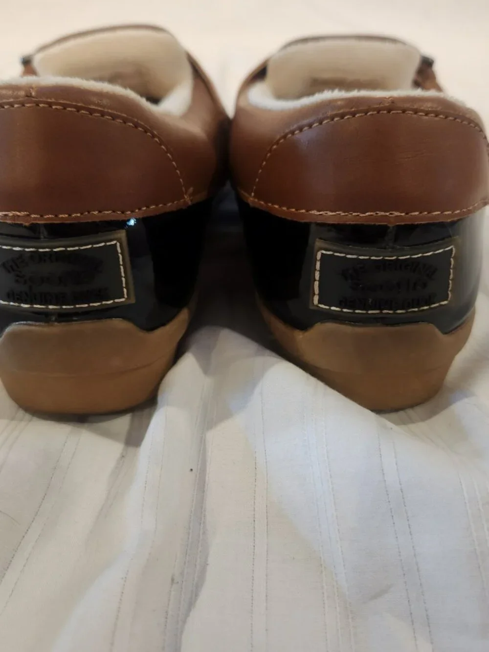 Sporto Paria Navy Patent Leather Fur Lined Duck Shoes Rain Loafers Size 6